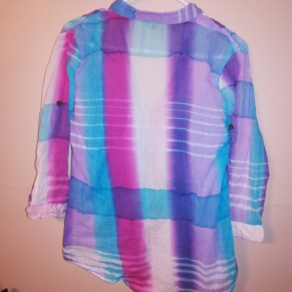 3/4 roll up sleeve colorful sheer blouse - Picture 7 of 8